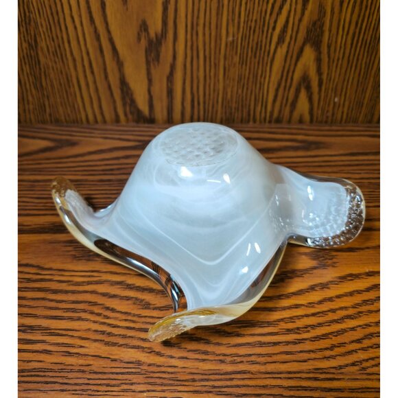 Vintage Hand-Blown Murano-Style Amber Glass Bowl With Freeform Ruffled Edges - Picture 8 of 8